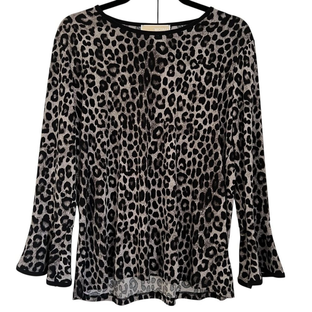 Michael Kors Leopard Print Blouse in Black and Cream